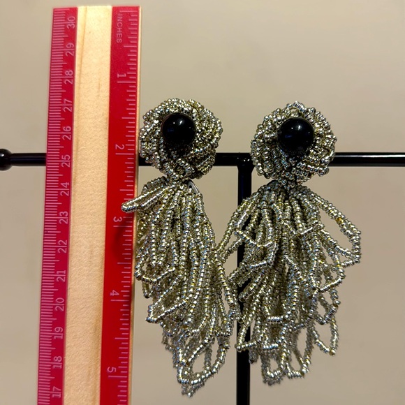 Vintage 80s Style Beaded Chandelier Dangle Earrings Clip On - Picture 4 of 5